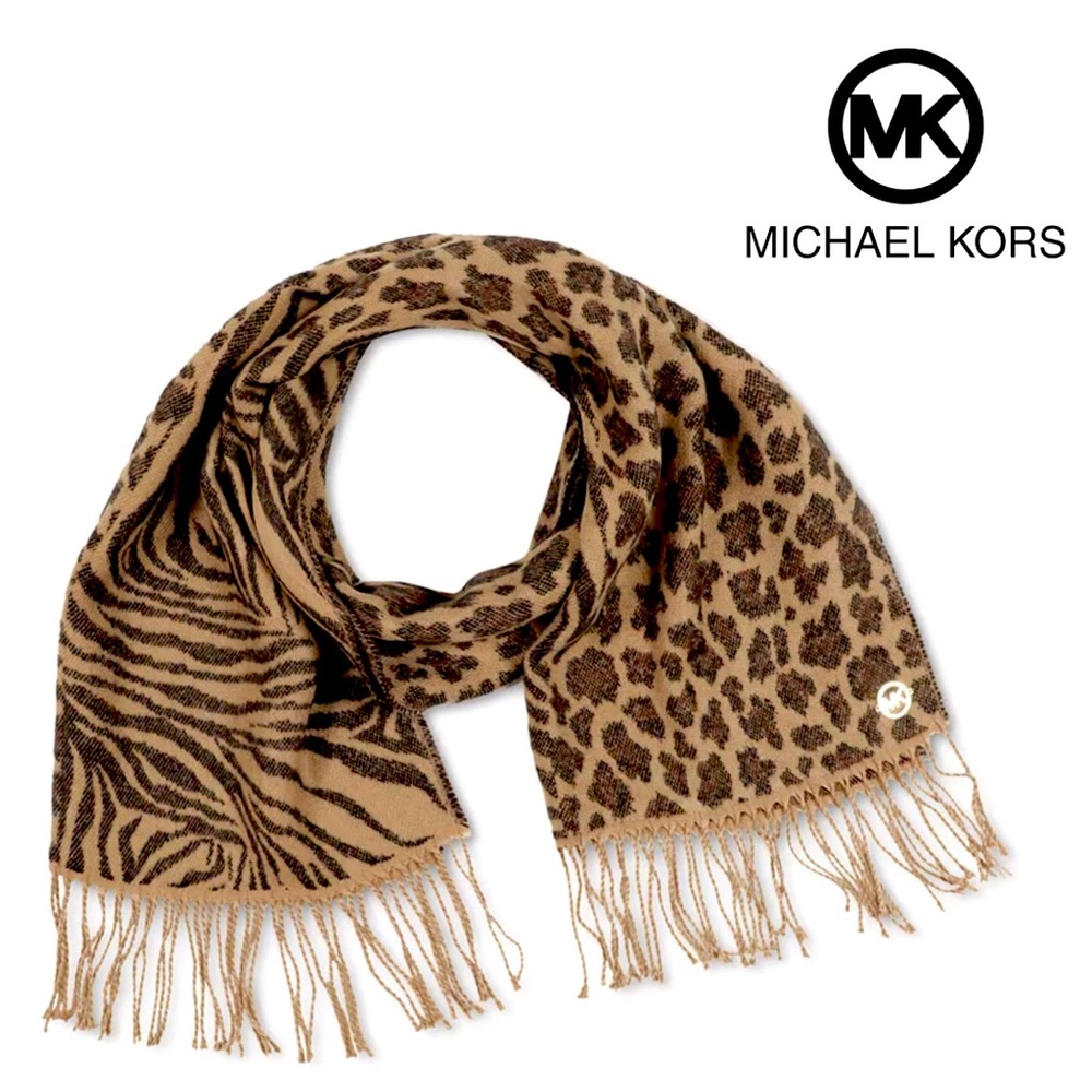 Michael Kors Multi Animal Fringed Scarf